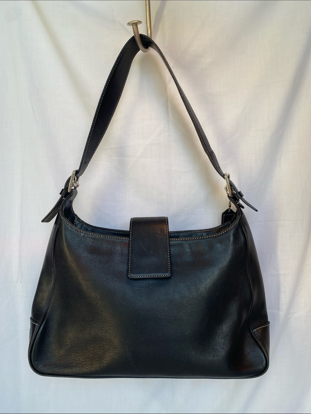 Coach 7783 Hampton Black Leather Shoulder Bag with Tab Closure